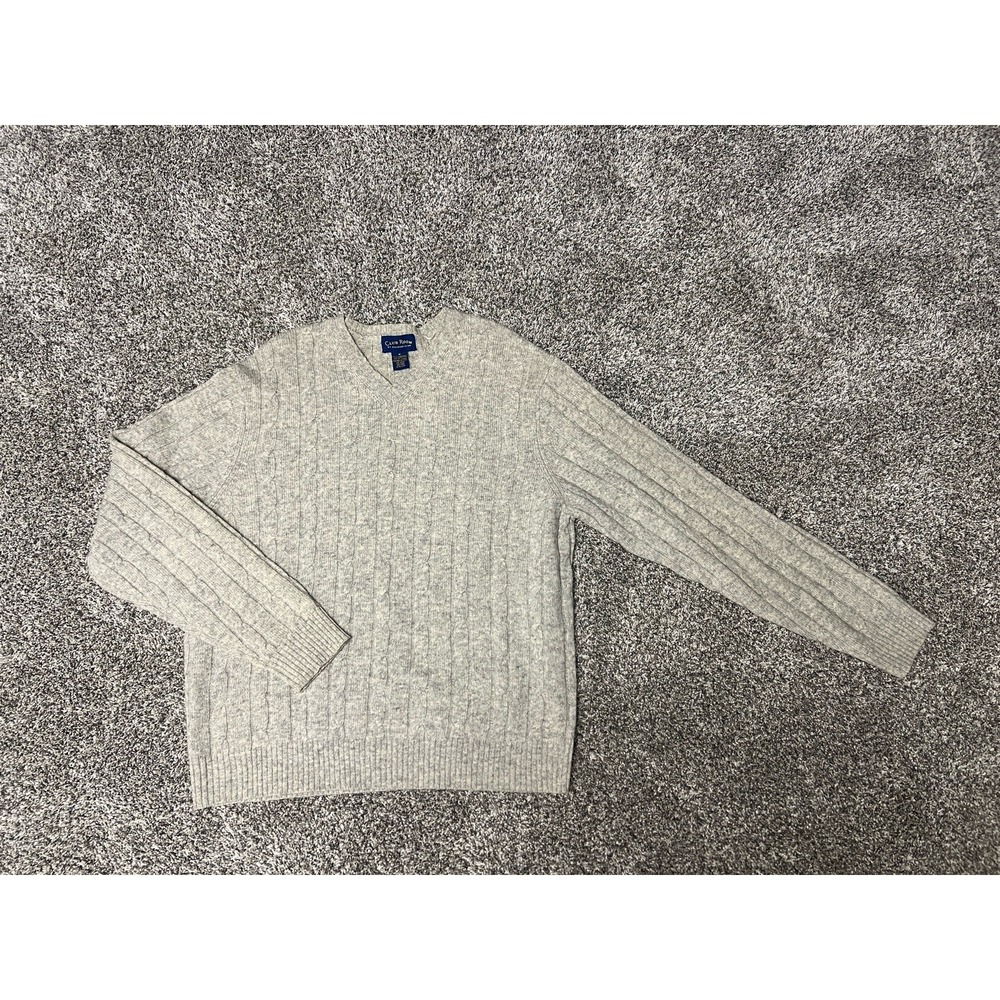 Club Room Men's Medium Gray Cable-Knit 100% Lambs Wool V-Neck Pullover Sweater